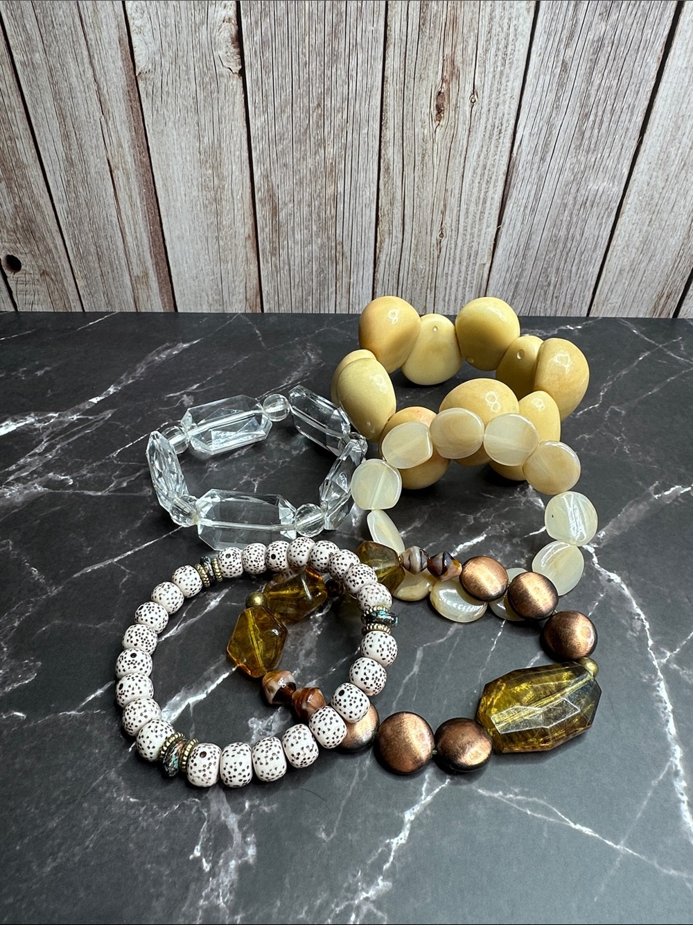 Yellow and Amber Beaded Stretch Bracelet Set - Women’s Jewelry